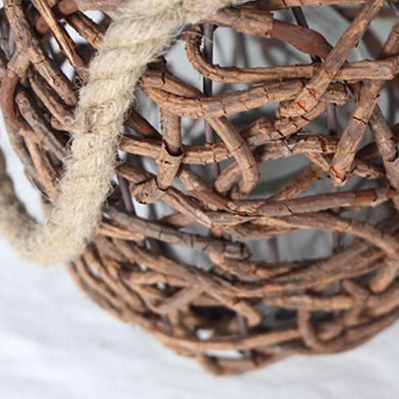 Farmhouse Vintage Garden Floor Wicker Woven Lantern with Sing Rope Handle