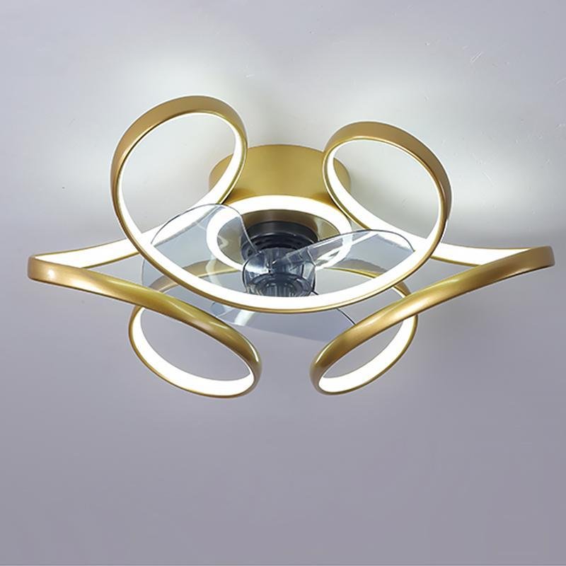 18" Curved Shaped Iron Flush Mount Ceiling Fan Remote Control and LED Light - dazuma