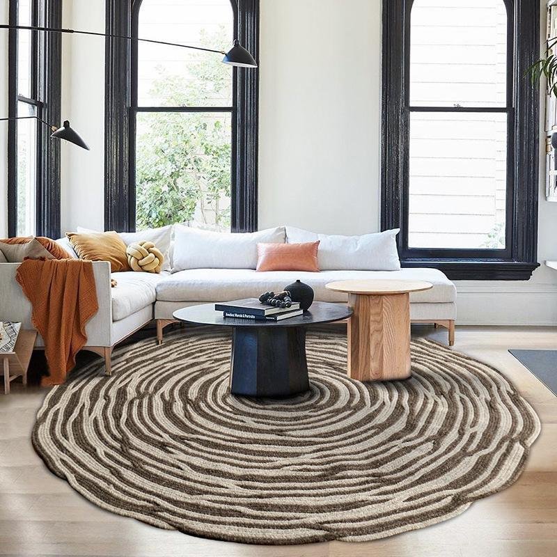 Rustic Yellow Gray Round Wool Rugs