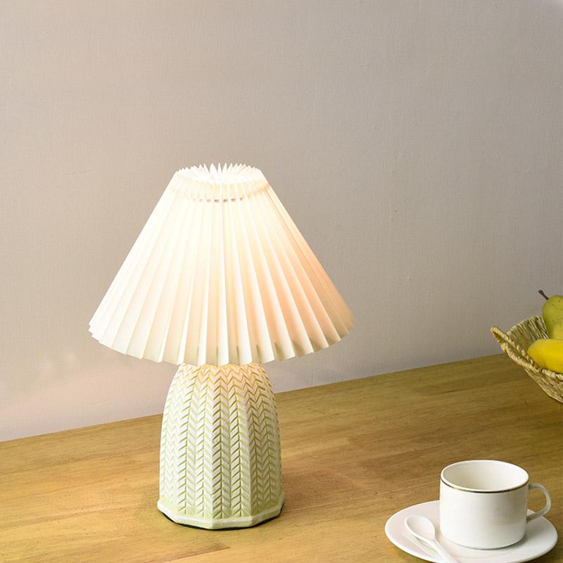Vintage Tapered Pleated Linen Shade Ceramic 1 - Light Table Lamp