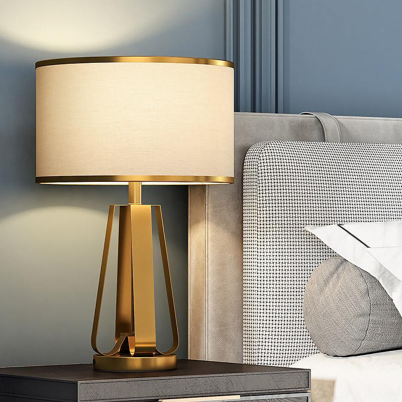 22 inch 1 - Light Golden Faux Silk and Brass Geometric Table Lamp