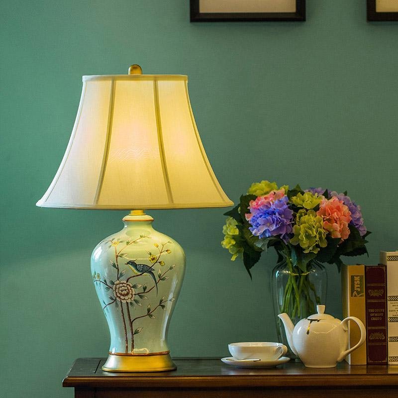 22'' Antique Porcelain Flowers and Birds Pattern LED Bedside Table Lamps Desk Night Stand Lamps Reading Lights Desk Light Reading Lamp - Dazuma
