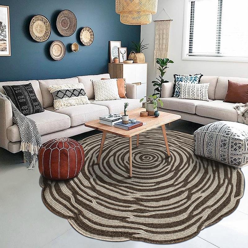 Rustic Yellow Gray Round Wool Rugs