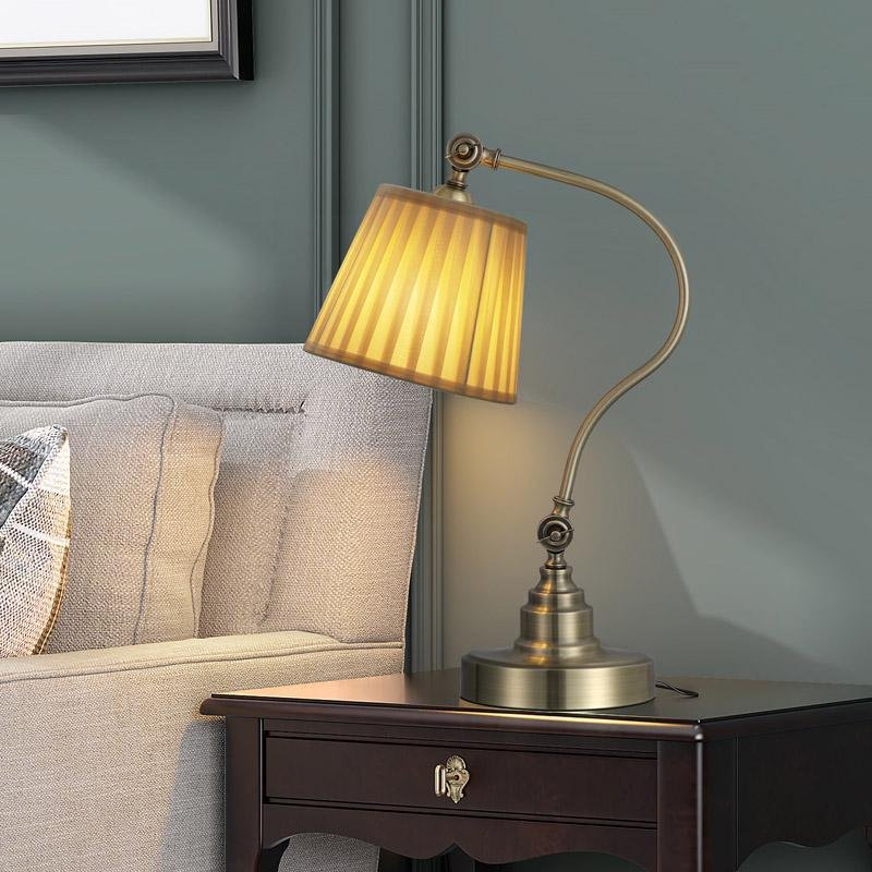 Industrial Empire - Style Metal Desk Lamp with Curved Arm and Adjustable Lighting