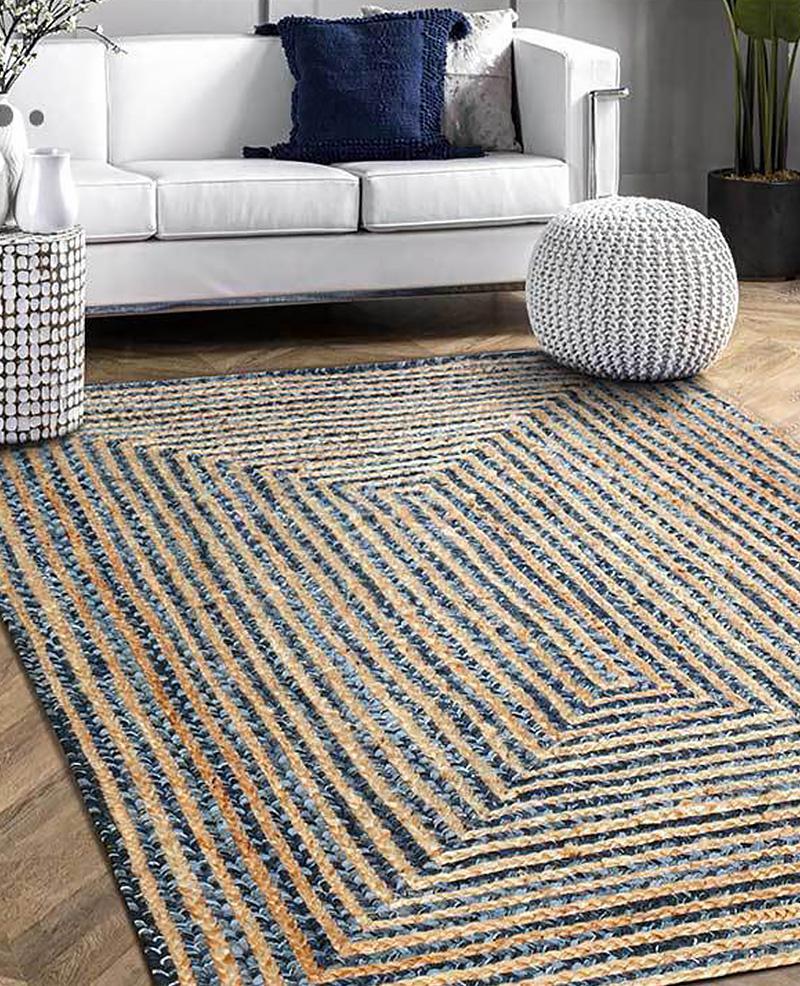 Rustic Denim and Jute Rug Rectangular Round Oval