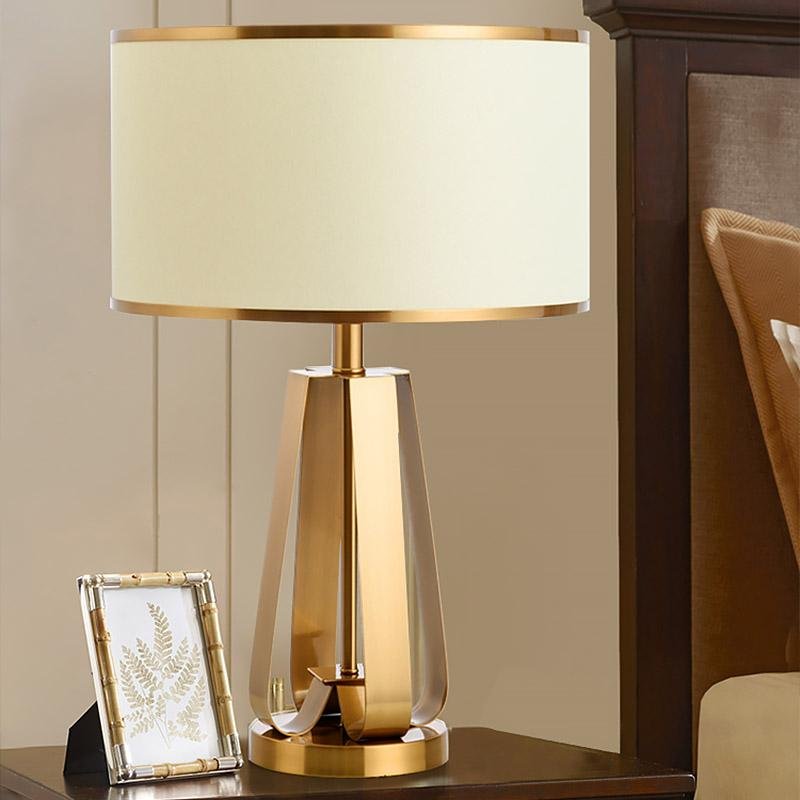 22 inch 1 - Light Golden Faux Silk and Brass Geometric Table Lamp