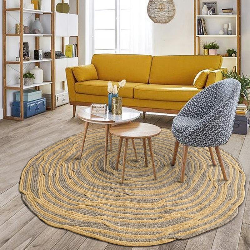 Rustic Yellow Gray Round Wool Rugs