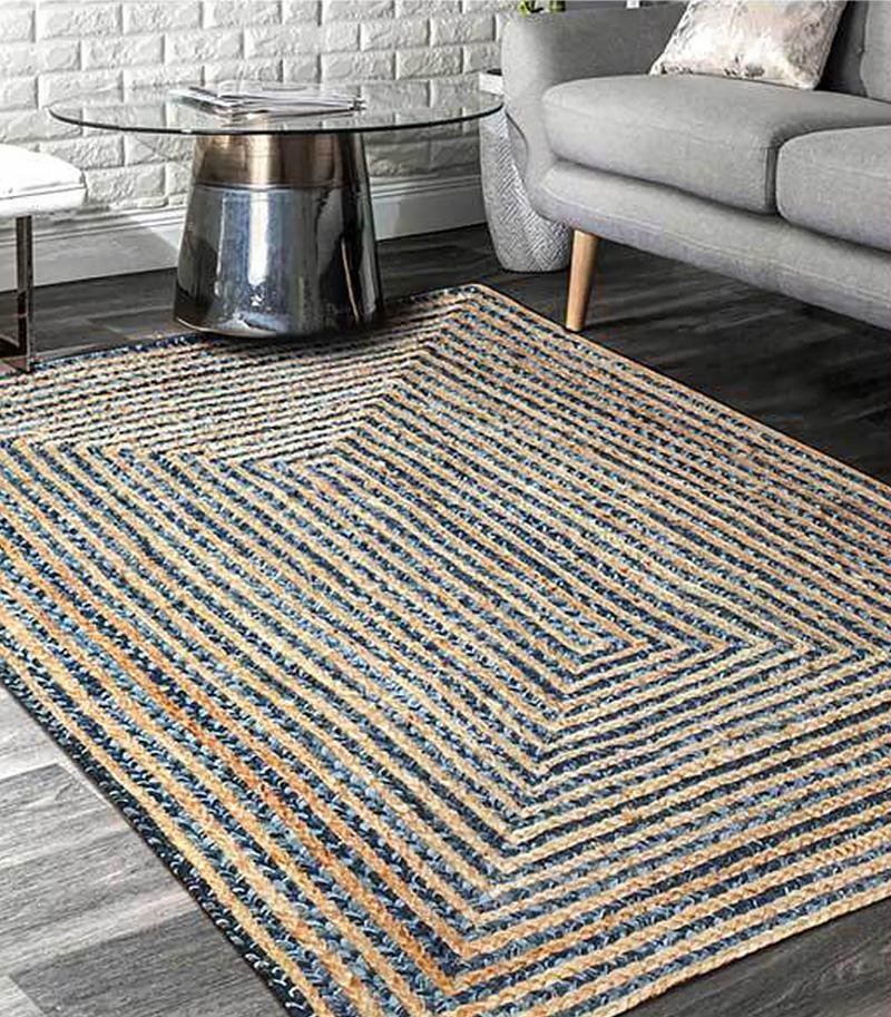 Rustic Denim and Jute Rug Rectangular Round Oval