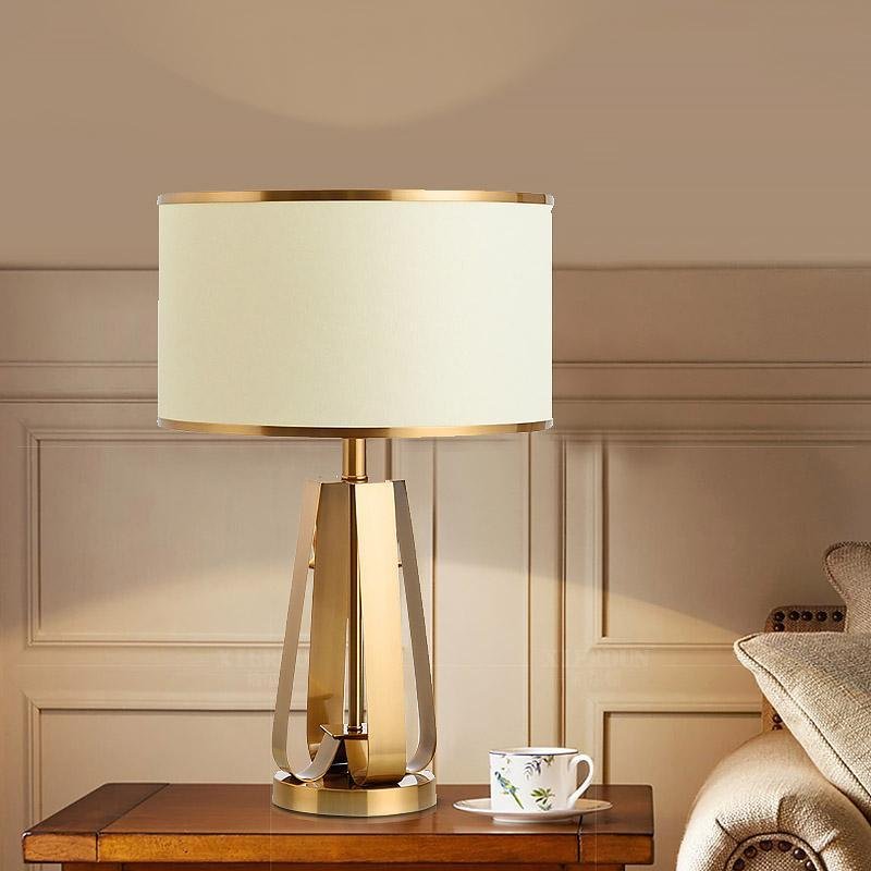 22 inch 1 - Light Golden Faux Silk and Brass Geometric Table Lamp