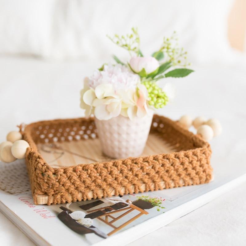 Square Natural Wicker Decorative BurlyWood Tray