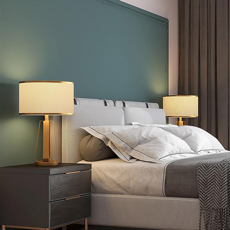 22 inch 1 - Light Golden Faux Silk and Brass Geometric Table Lamp