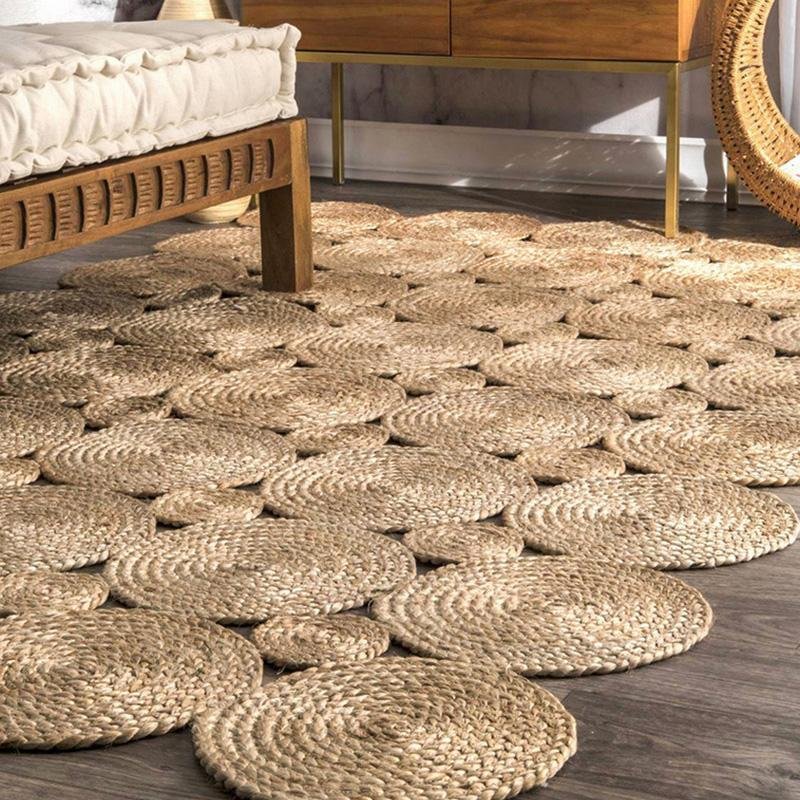 Rustic Round Rectangular Leaf Hemp Rugs