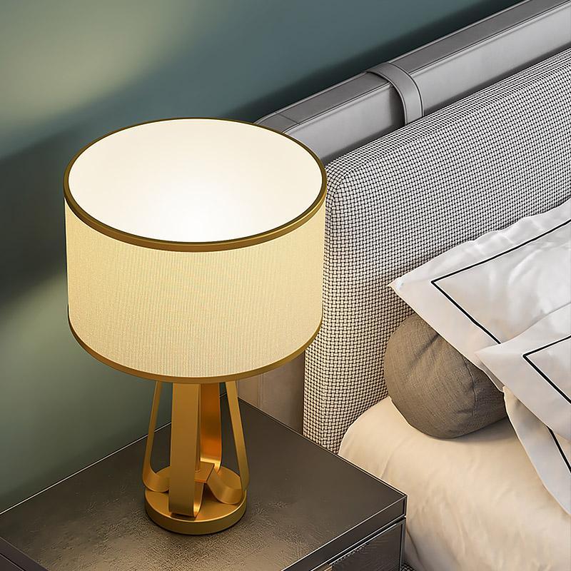 22 inch 1 - Light Golden Faux Silk and Brass Geometric Table Lamp