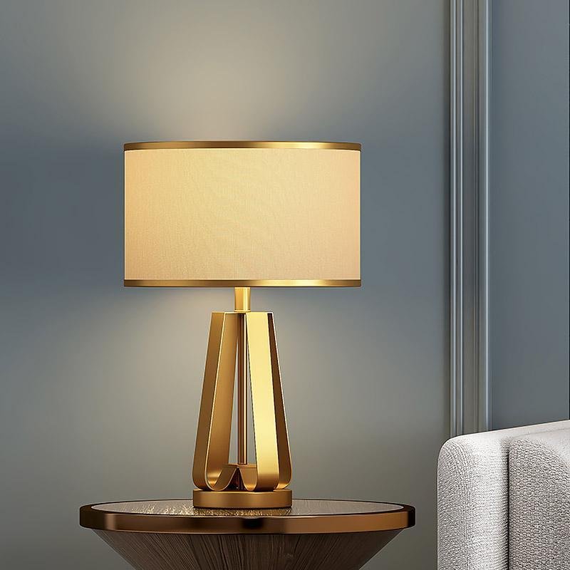 22 inch 1 - Light Golden Faux Silk and Brass Geometric Table Lamp