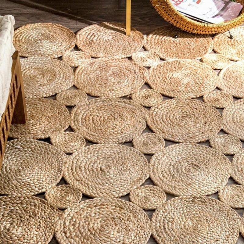 Rustic Round Rectangular Leaf Hemp Rugs