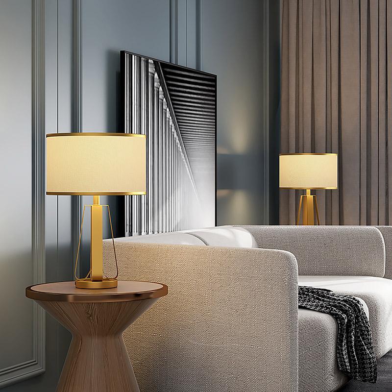 22 inch 1 - Light Golden Faux Silk and Brass Geometric Table Lamp