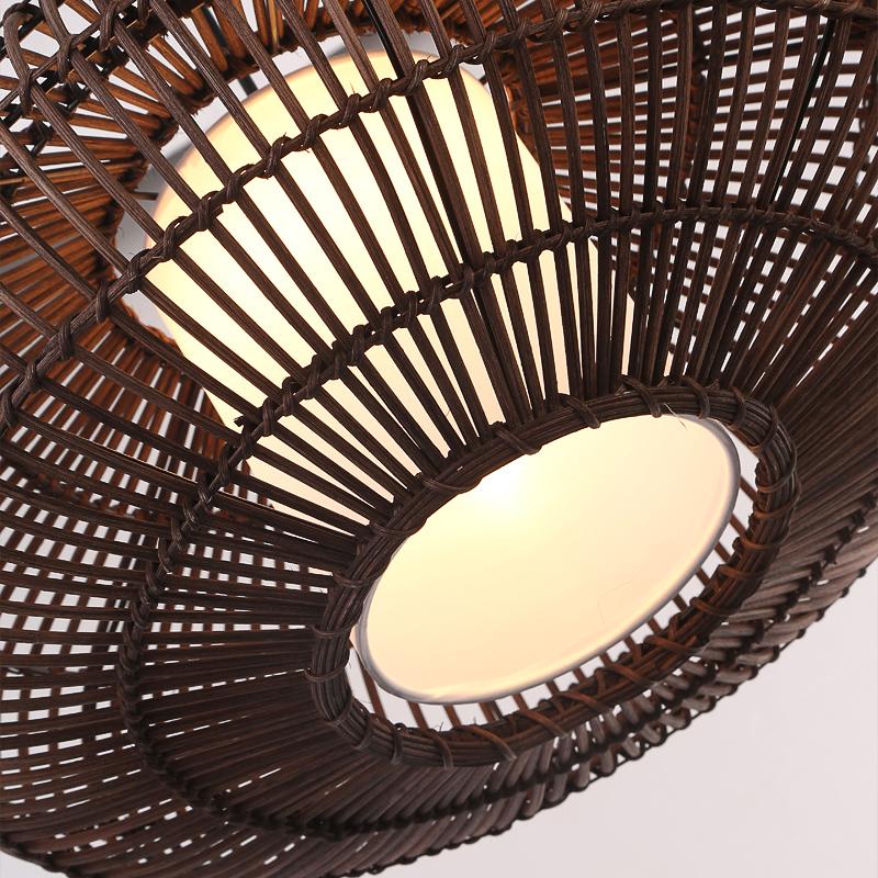 Short Circular Dark Brown Bamboo Pendant Light Farmhouse Ceiling Light - dazuma