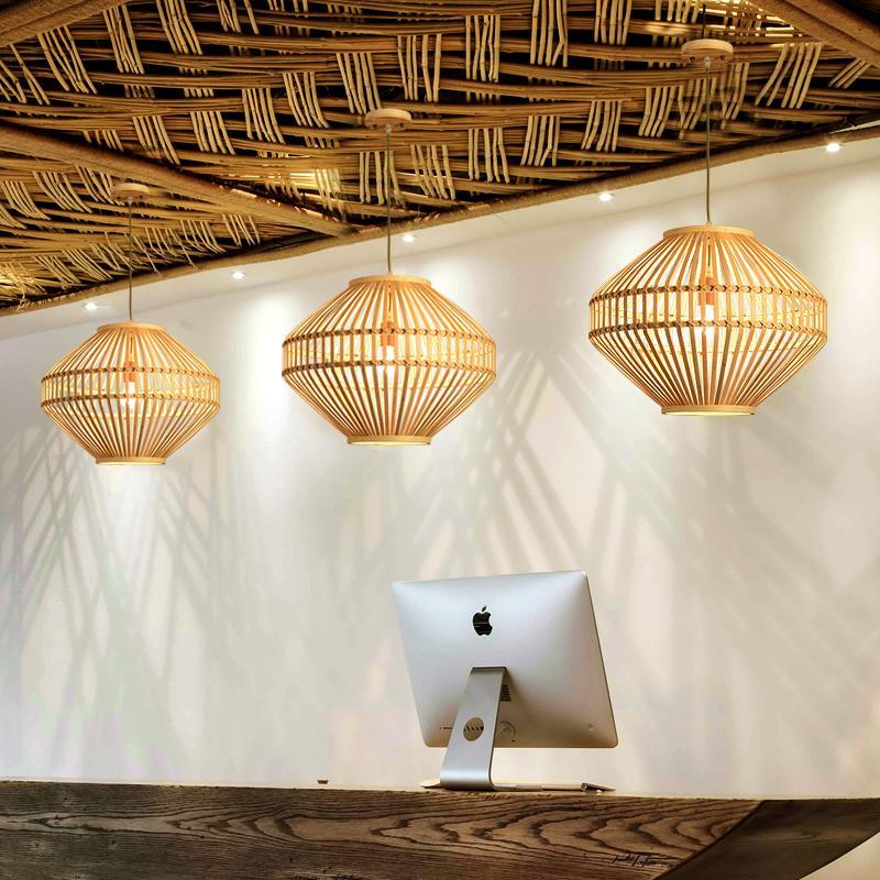 Circular Diamond Open Shaped Bamboo Pendant Lights - dazuma
