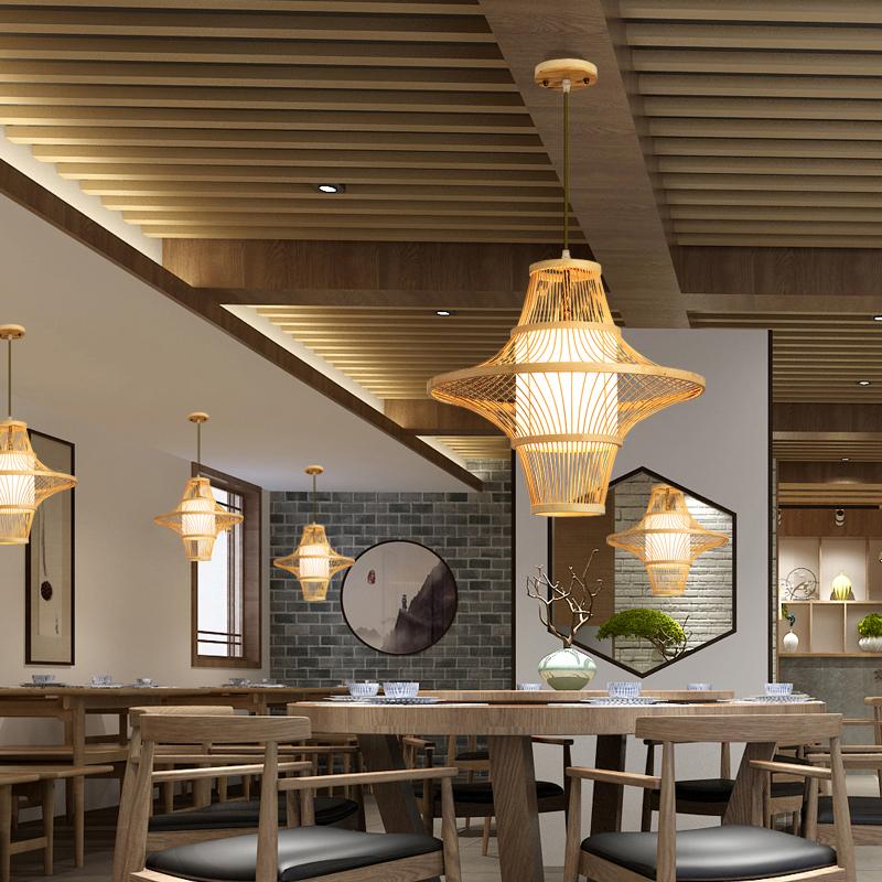 Two Cones Burlywood Colored Bamboo Pendant Light Ceiling Lights - dazuma