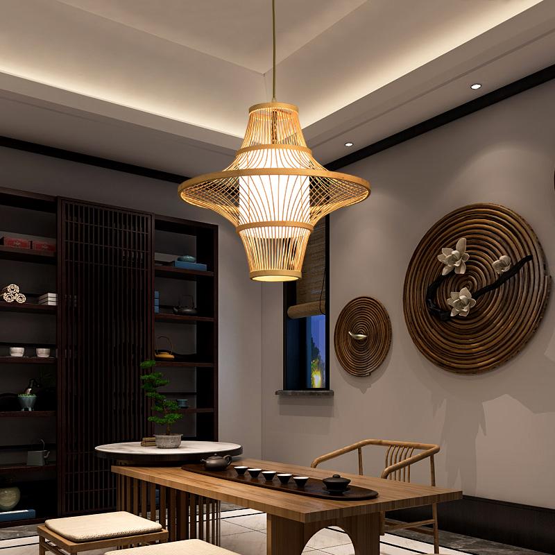 Two Cones Burlywood Colored Bamboo Pendant Light Ceiling Lights - dazuma