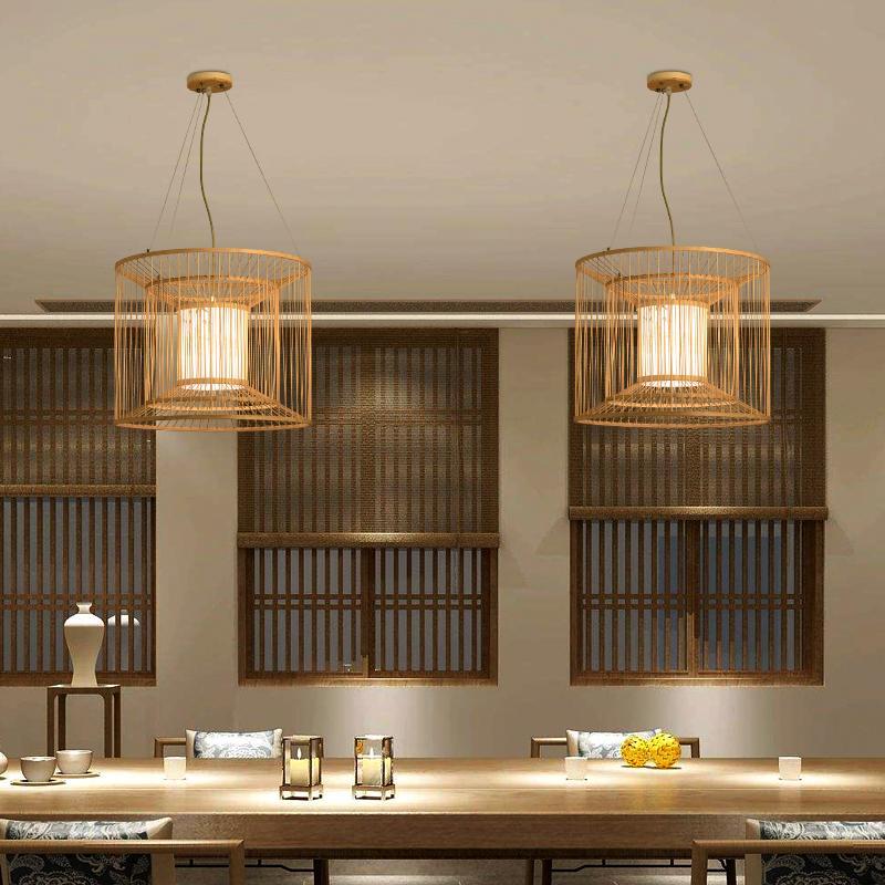 Multi - Layer Cylindrical Cage Pendant Light Decorative Bamboo Pendant Light