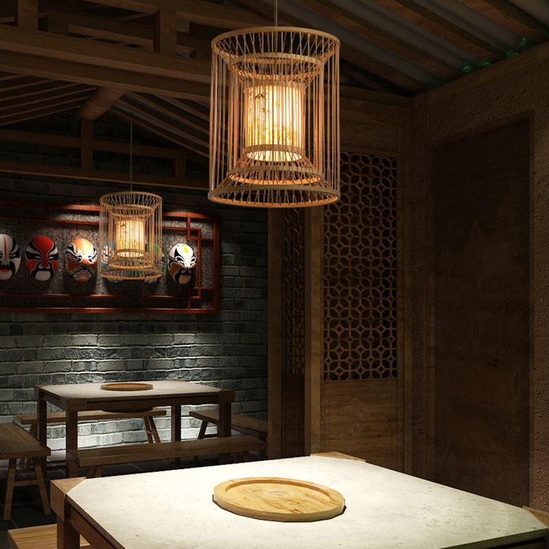 Multi - Layer Cylindrical Cage Pendant Light Decorative Bamboo Pendant Light