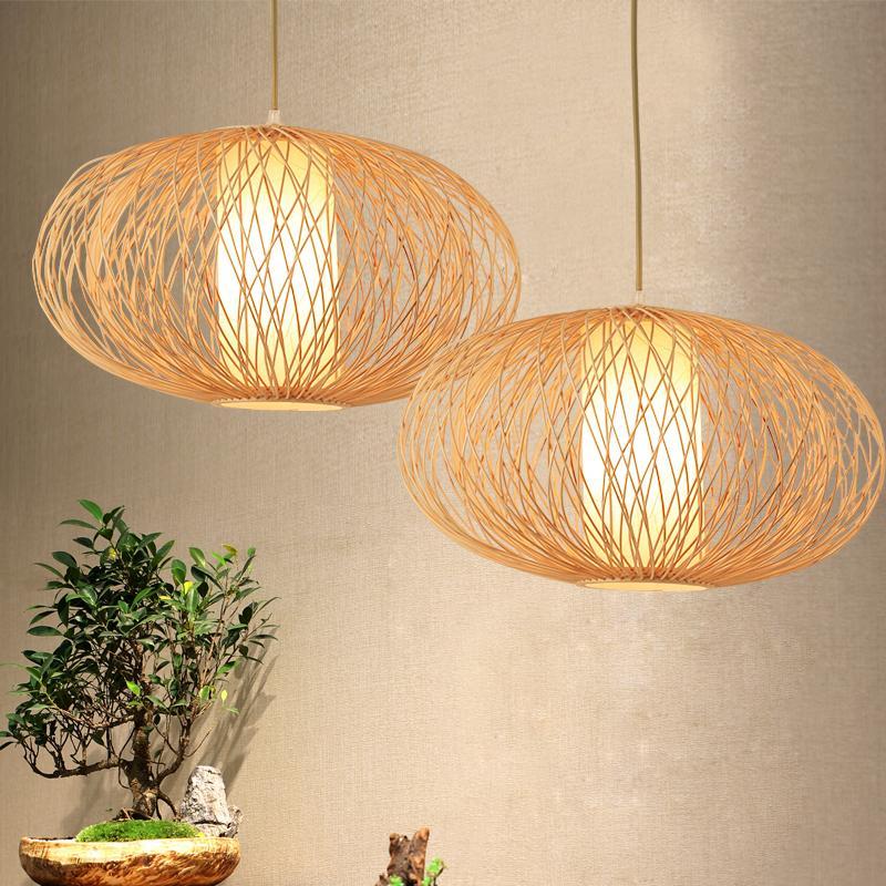 Candyfloss Shaped Horizontally Oval Bamboo Ceiling Light - dazuma