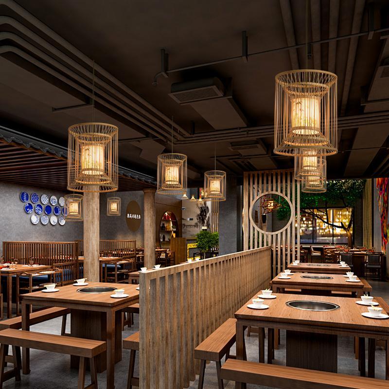 Multi - Layer Cylindrical Cage Pendant Light Decorative Bamboo Pendant Light