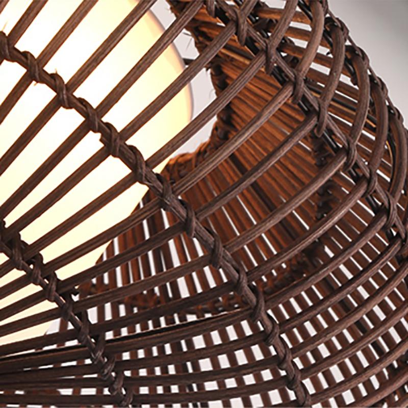 Short Circular Dark Brown Bamboo Pendant Light Farmhouse Ceiling Light - dazuma