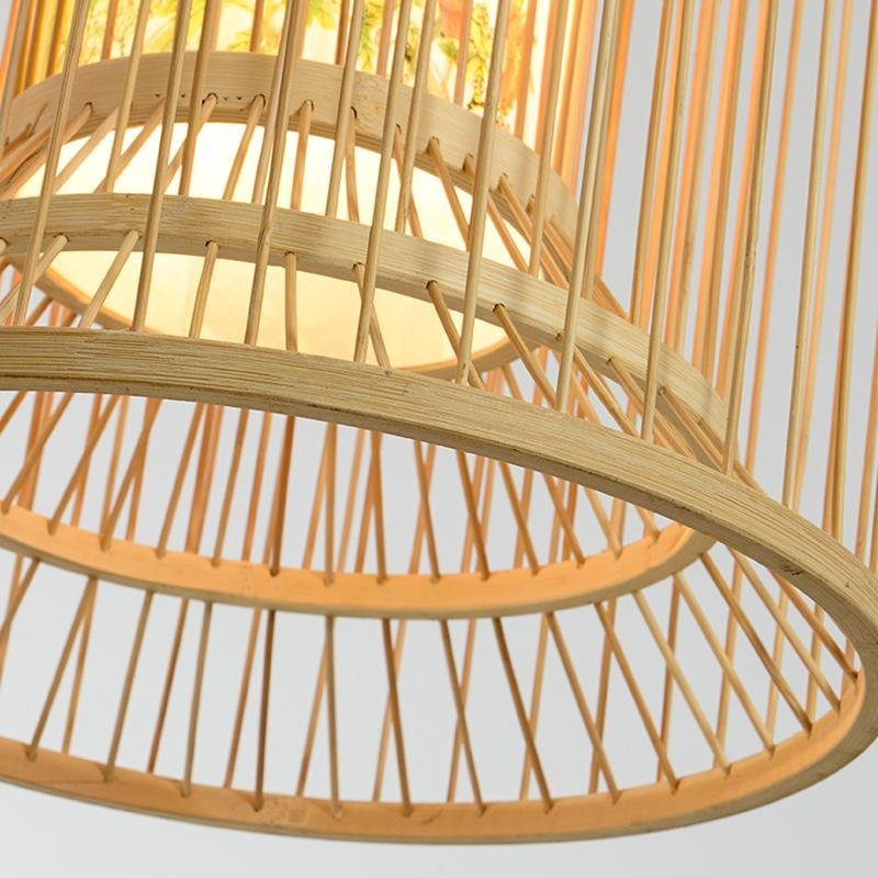 Multi-Layer Cylindrical Cage-Shaped Bamboo Pendant Light - dazuma