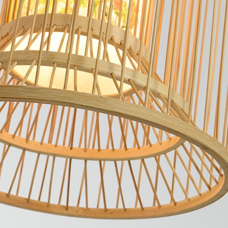Multi - Layer Cylindrical Cage Pendant Light Decorative Bamboo Pendant Light