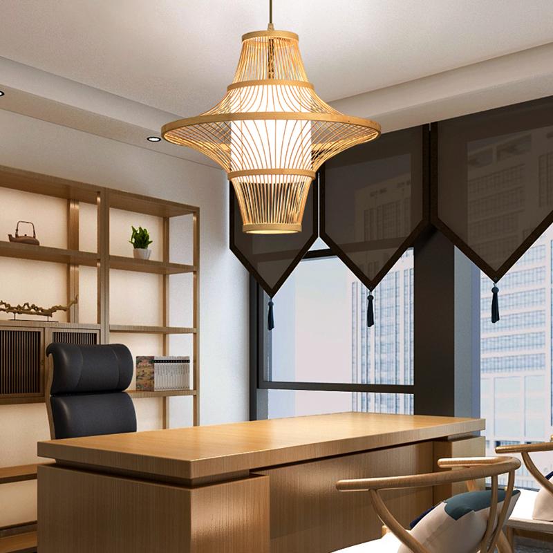 Two Cones Burlywood Colored Bamboo Pendant Light Ceiling Lights - dazuma