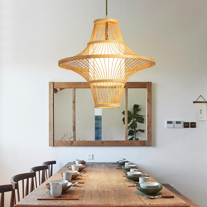 Two Cones Burlywood Colored Bamboo Pendant Light Ceiling Lights - dazuma