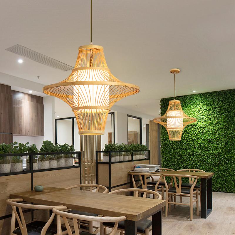 Two Cones Burlywood Colored Bamboo Pendant Light Ceiling Lights - dazuma