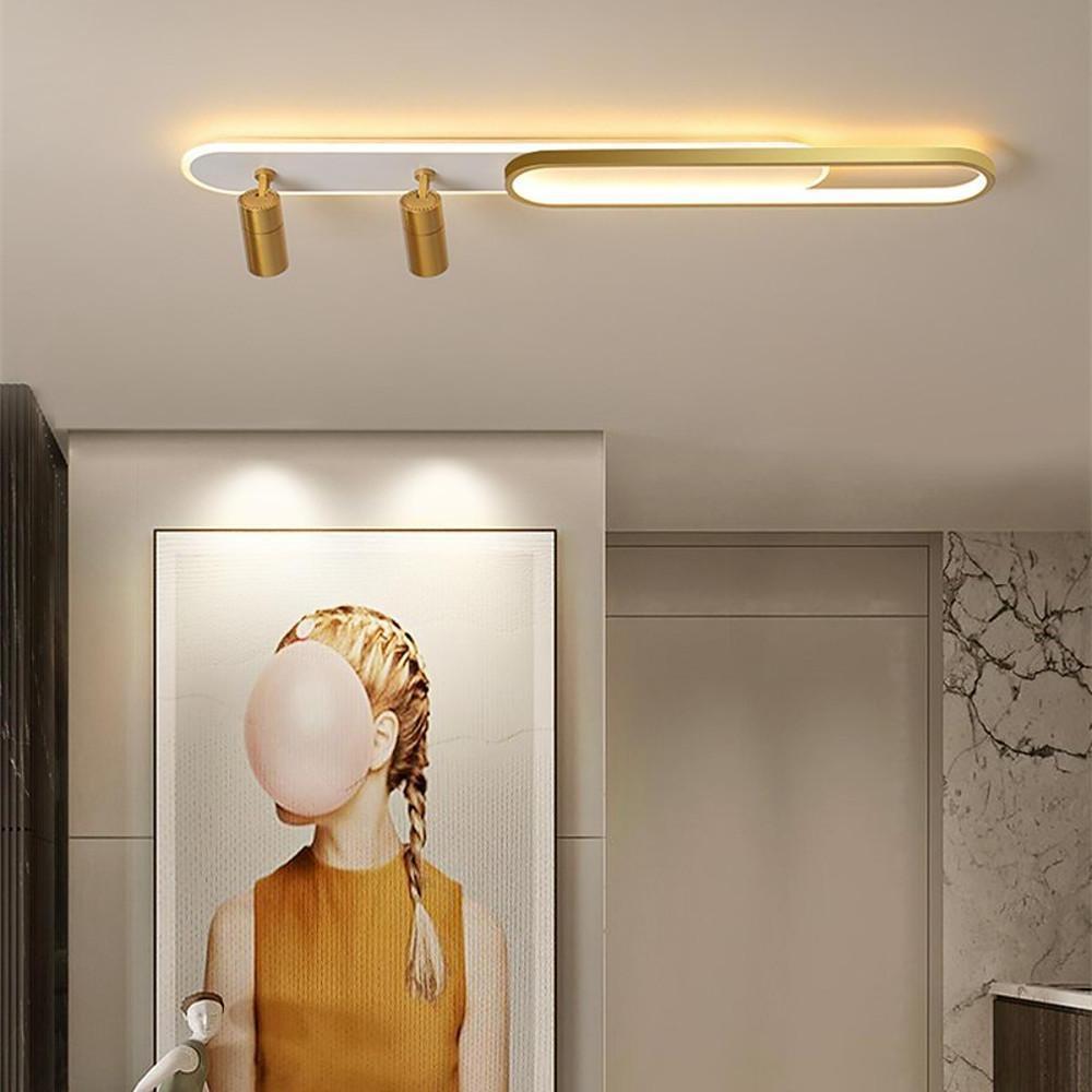 Adjustable ceiling spotlights with oval LED light illuminating interior hallway.