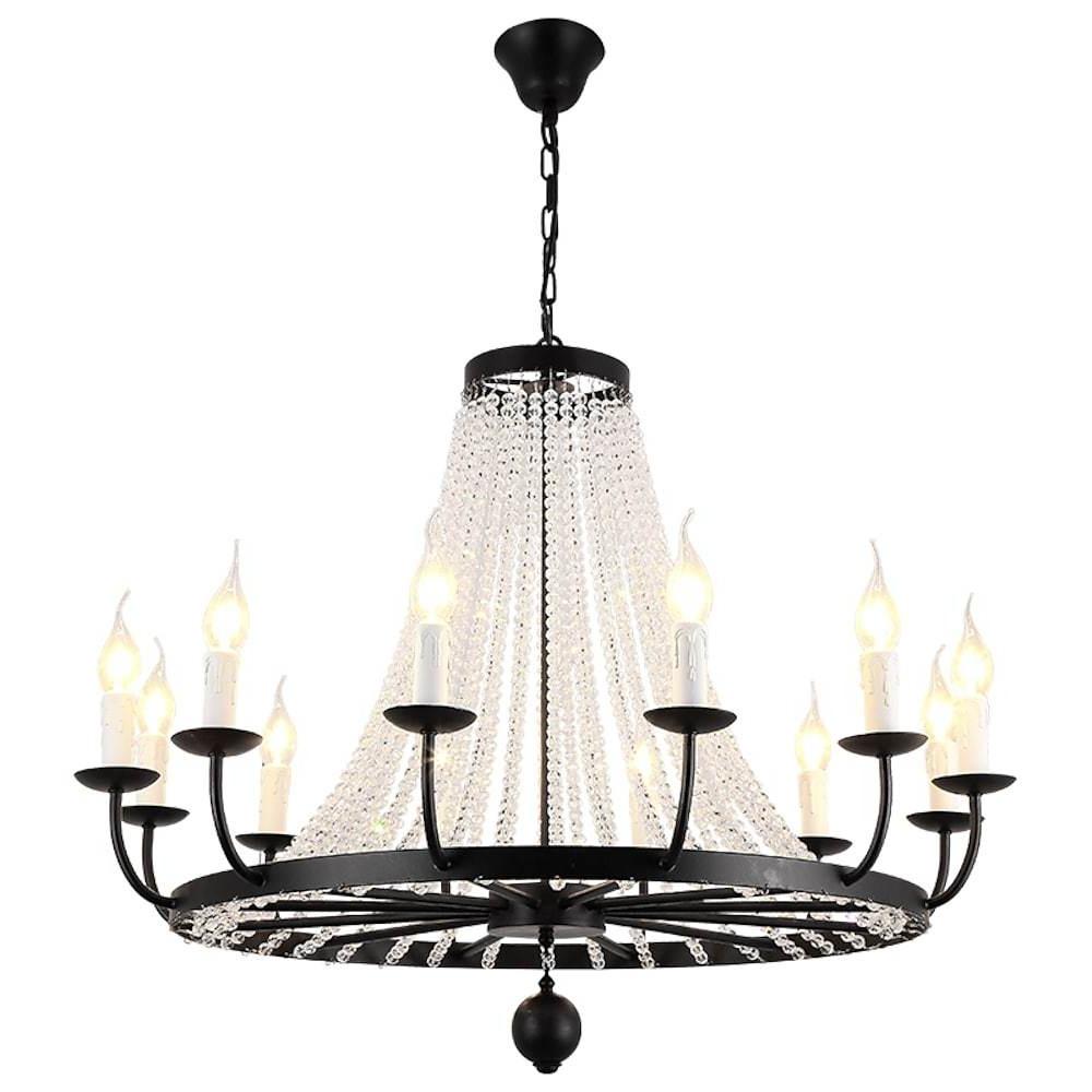 Empire Wagon Wheel Chandelier - 8/10/12 Candle Lights, 20'' Adjustable Chain, Crystal Accents