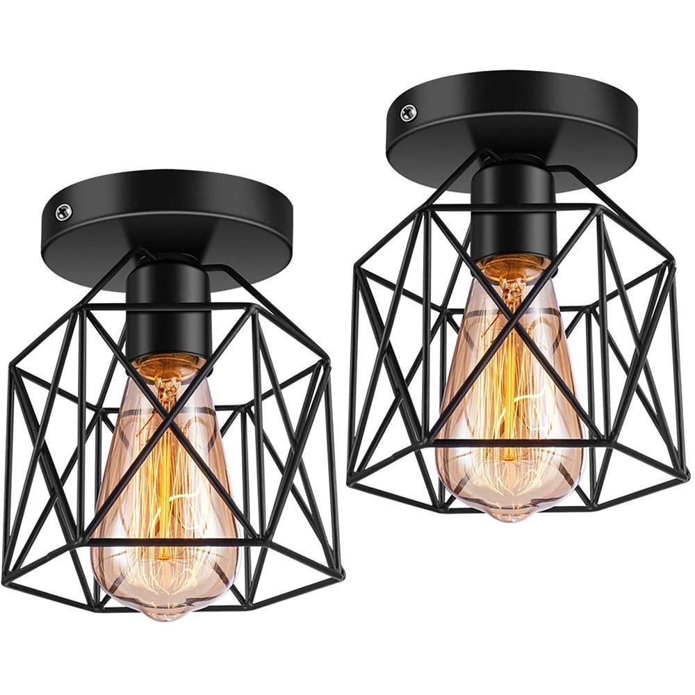 Wire Frame Lantern Outdoor Semi - Flush Mount Light Traditional LED Ceiling Light