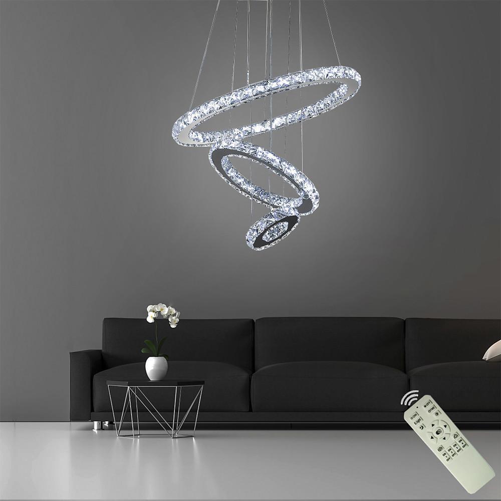 3 - Ring Adjustable Circles Tiered Crystal Bling Hanging Modern Chandeliers
