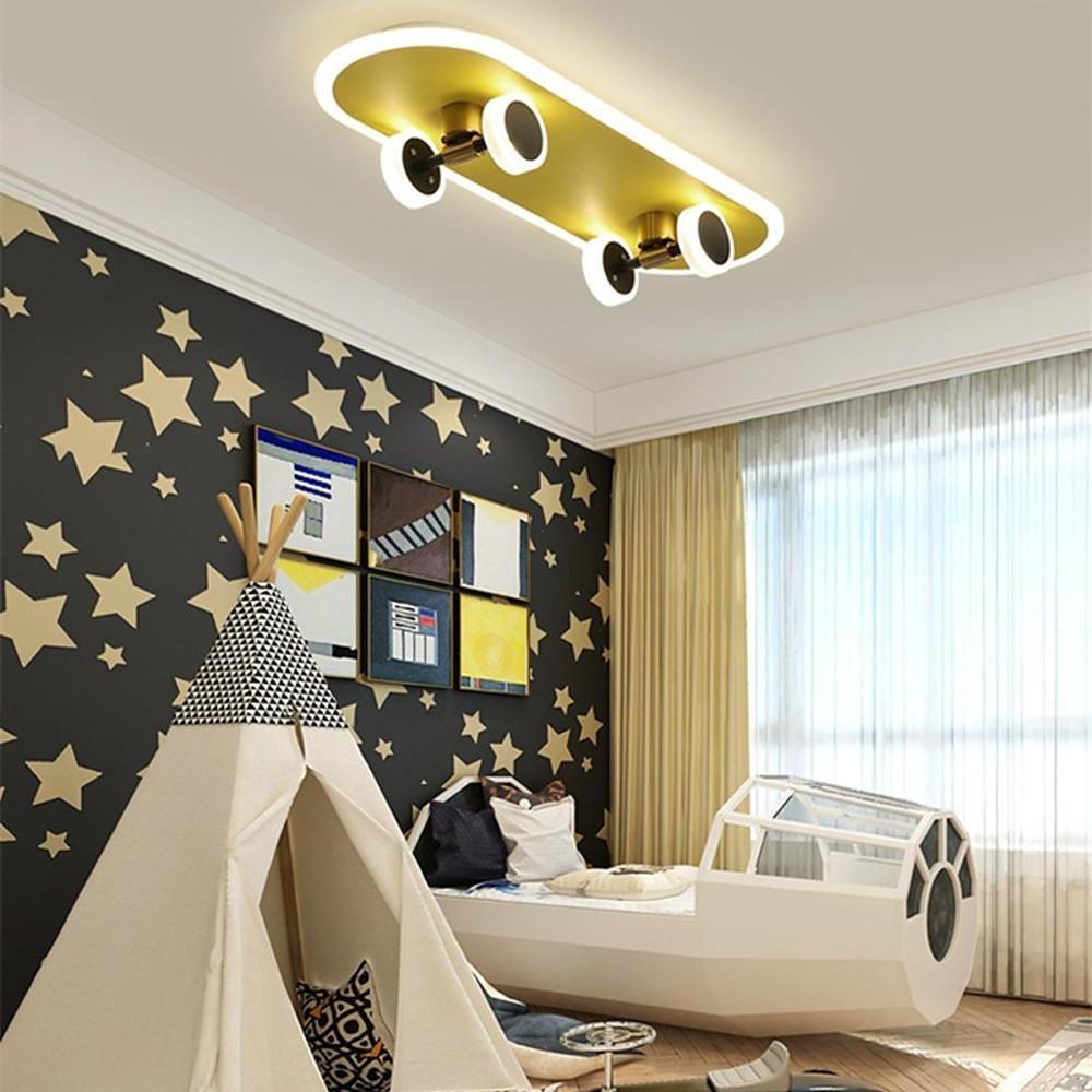 Cartoon Skateboard - shaped Dimmable LED Gold Modern Ceiling Lights
