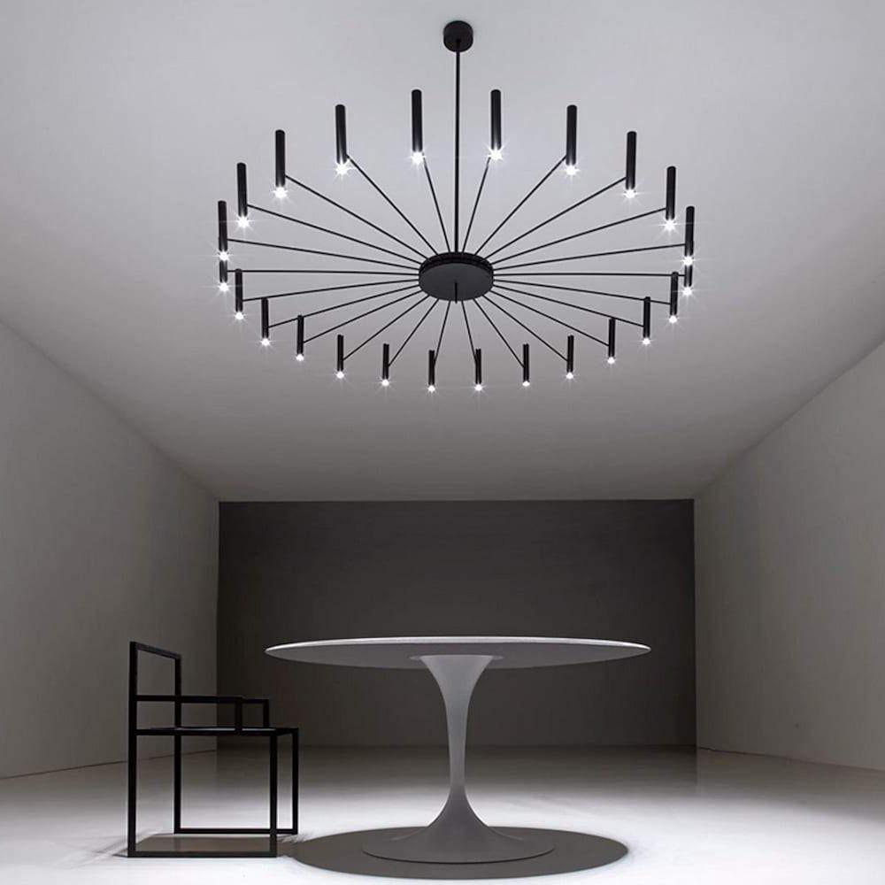 Modern 24 - light Streamlined Round Chandelier - 24 LED Bulbs, 63'' Dia, Adjustable Height, Black Finish