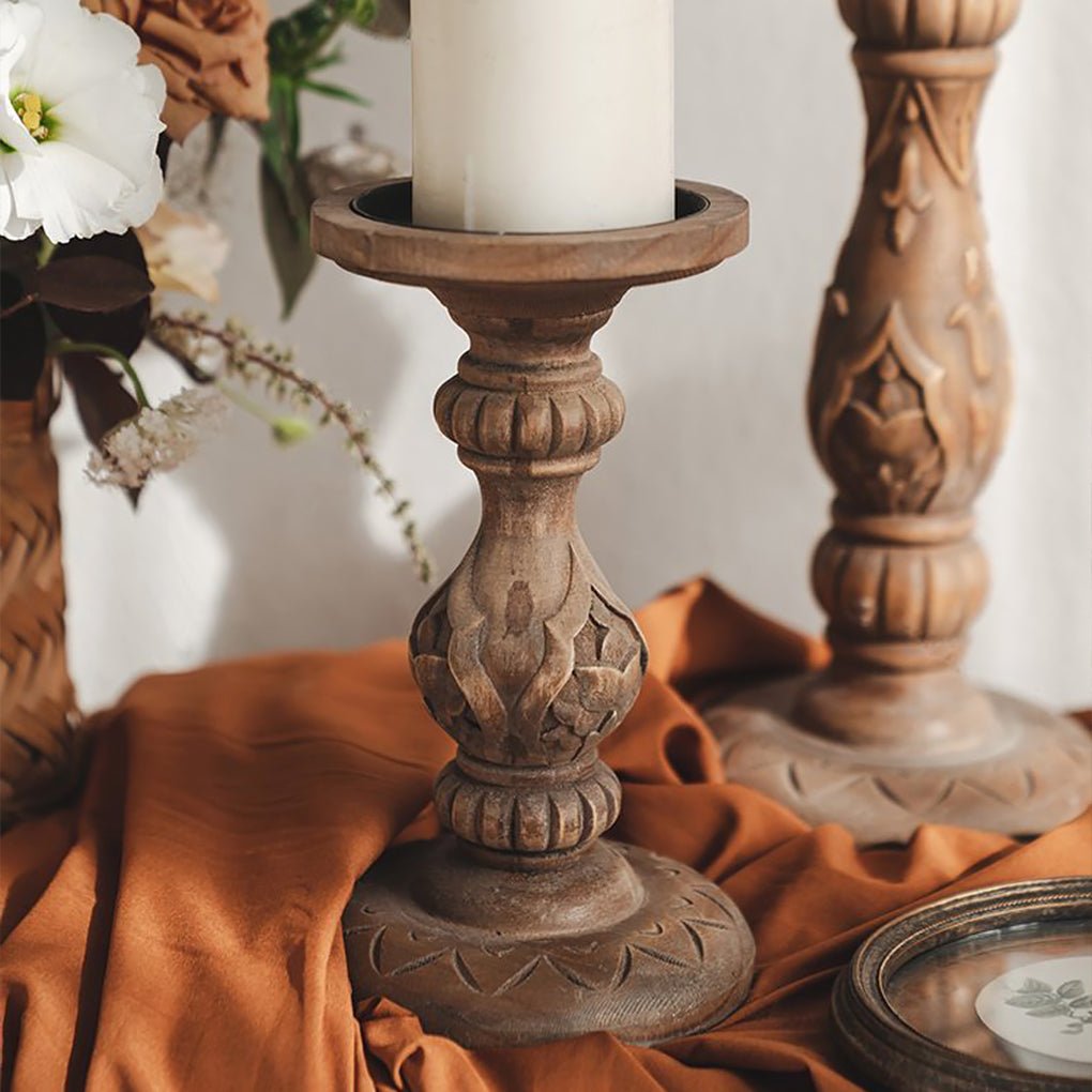 Antique Style Brown Totem Poles Candle Holder
