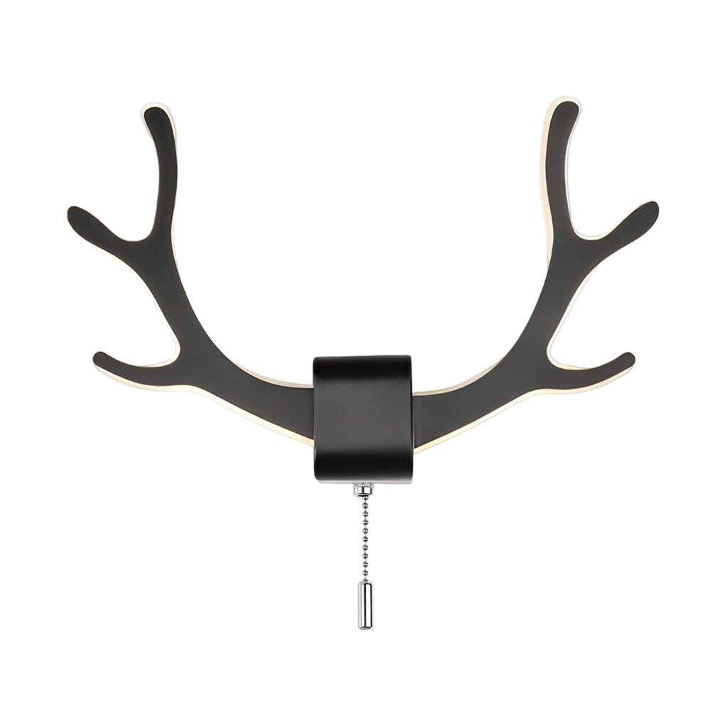 Antler wall sconce light isolated in black finish, highlighting the antler-inspired arms and modern wall lighting design.