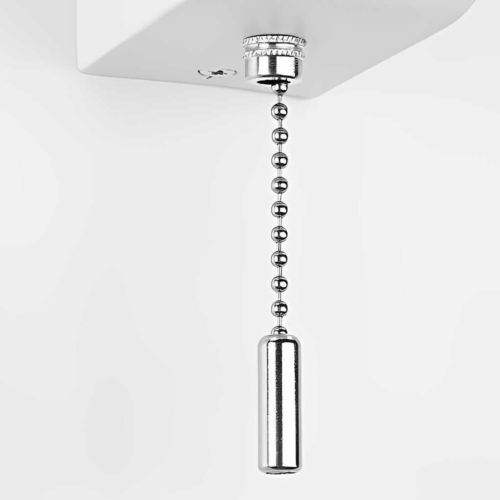 Antler wall sconce light detail view showing the pull-chain switch and central mounting base in a modern finish.