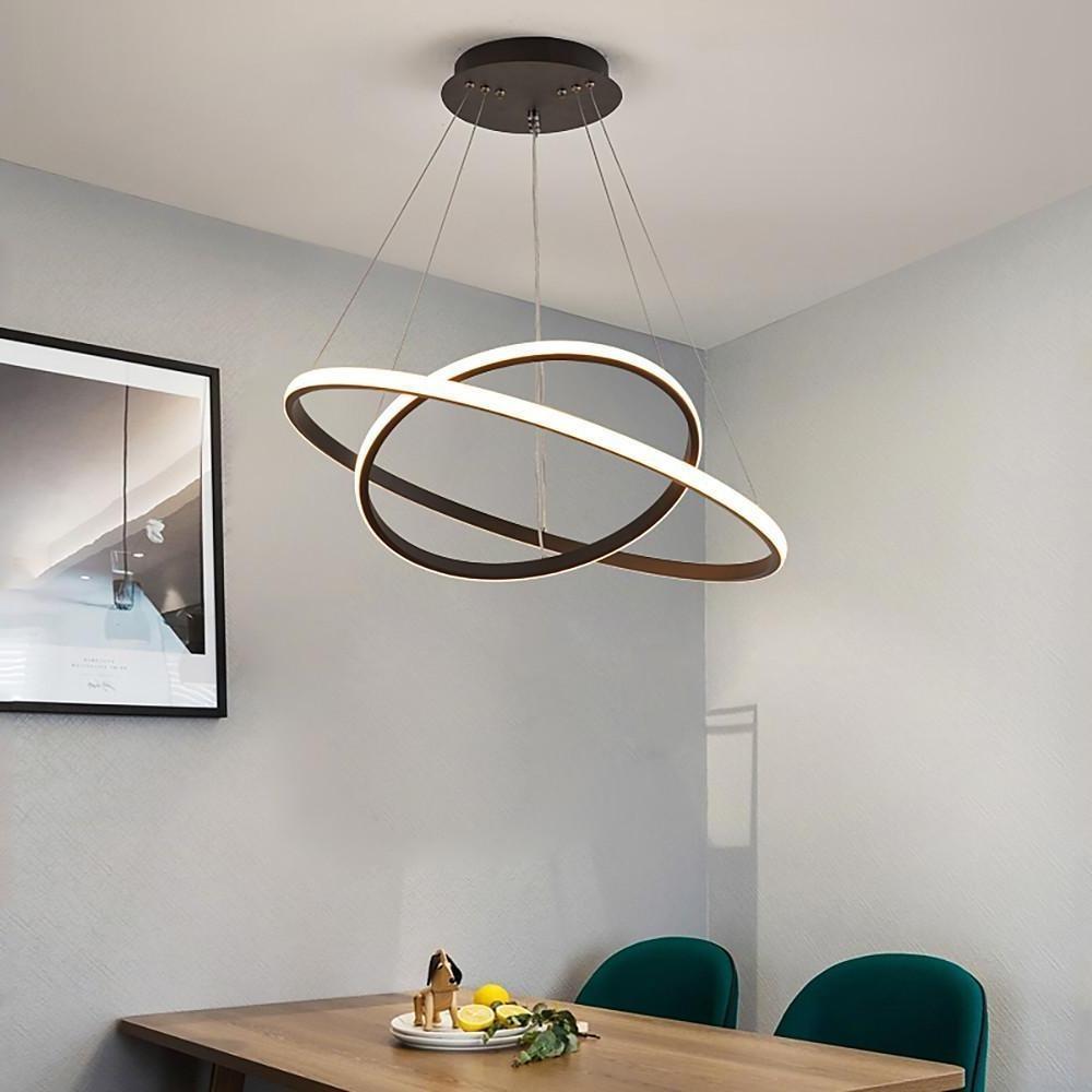 Artistic ring LED chandelier with asymmetric ring design.