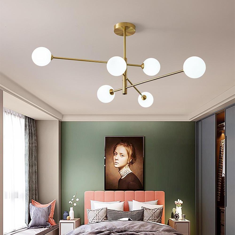 6 - light LED Electroplated Glass Gold Modern Pendant Lighting Ceiling Lights