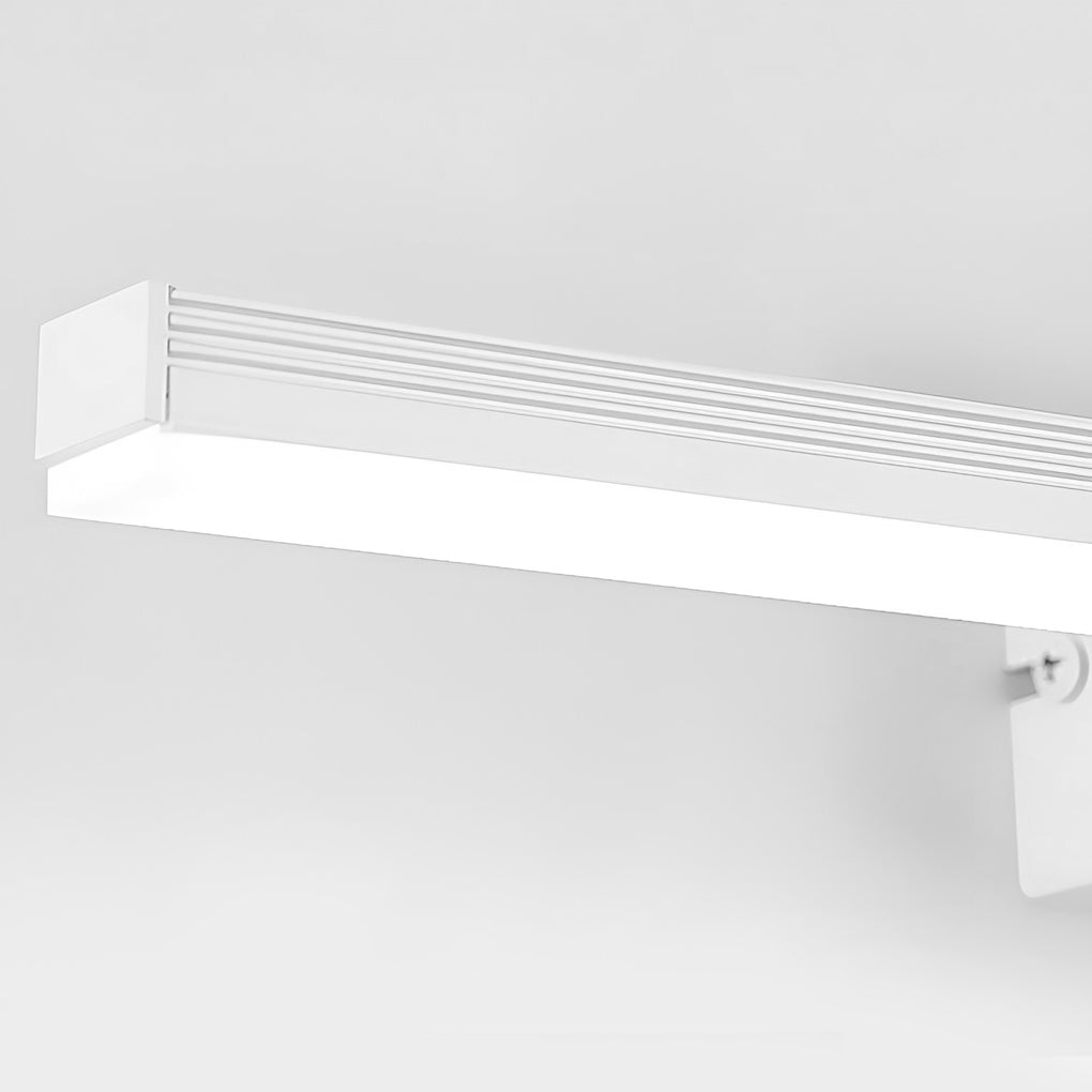 Detailed angle showing diffuser and housing of bathroom lights above vanity.