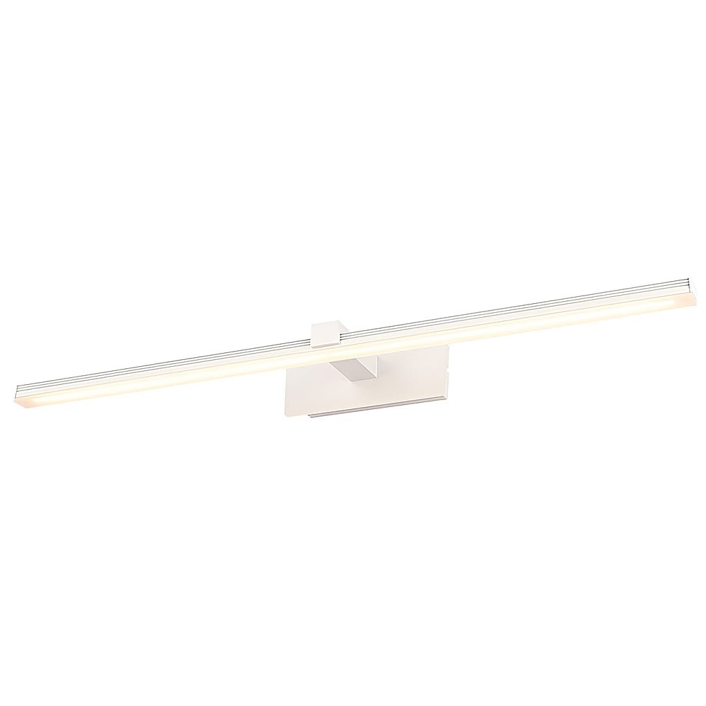 Isolated product image of slim bathroom lights above vanity on white background.