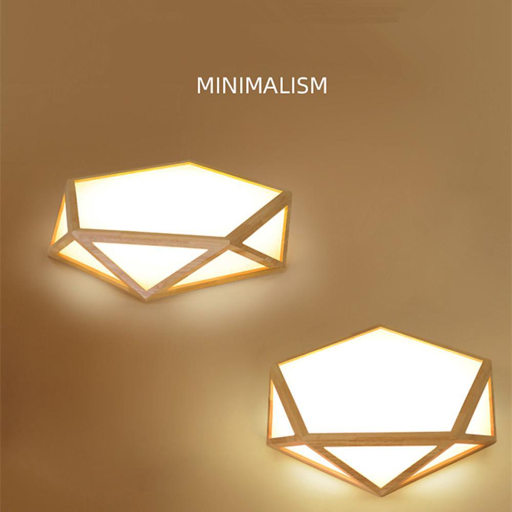 Geometric Shape Rustic Flush Mount Ceiling Light Wood Acrylic LED Light