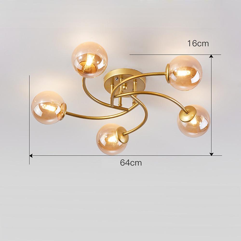 5 - light Glass Globe Design Swirled Metal LED Modern Ceiling Lights