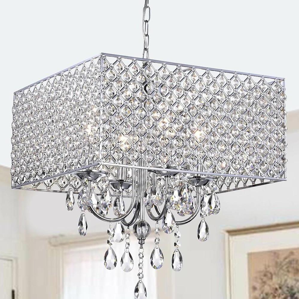 16'' LED Incandescent 4-Light Crystal Chandelier Nordic Style Country Metal Mini Candle-Style Design
